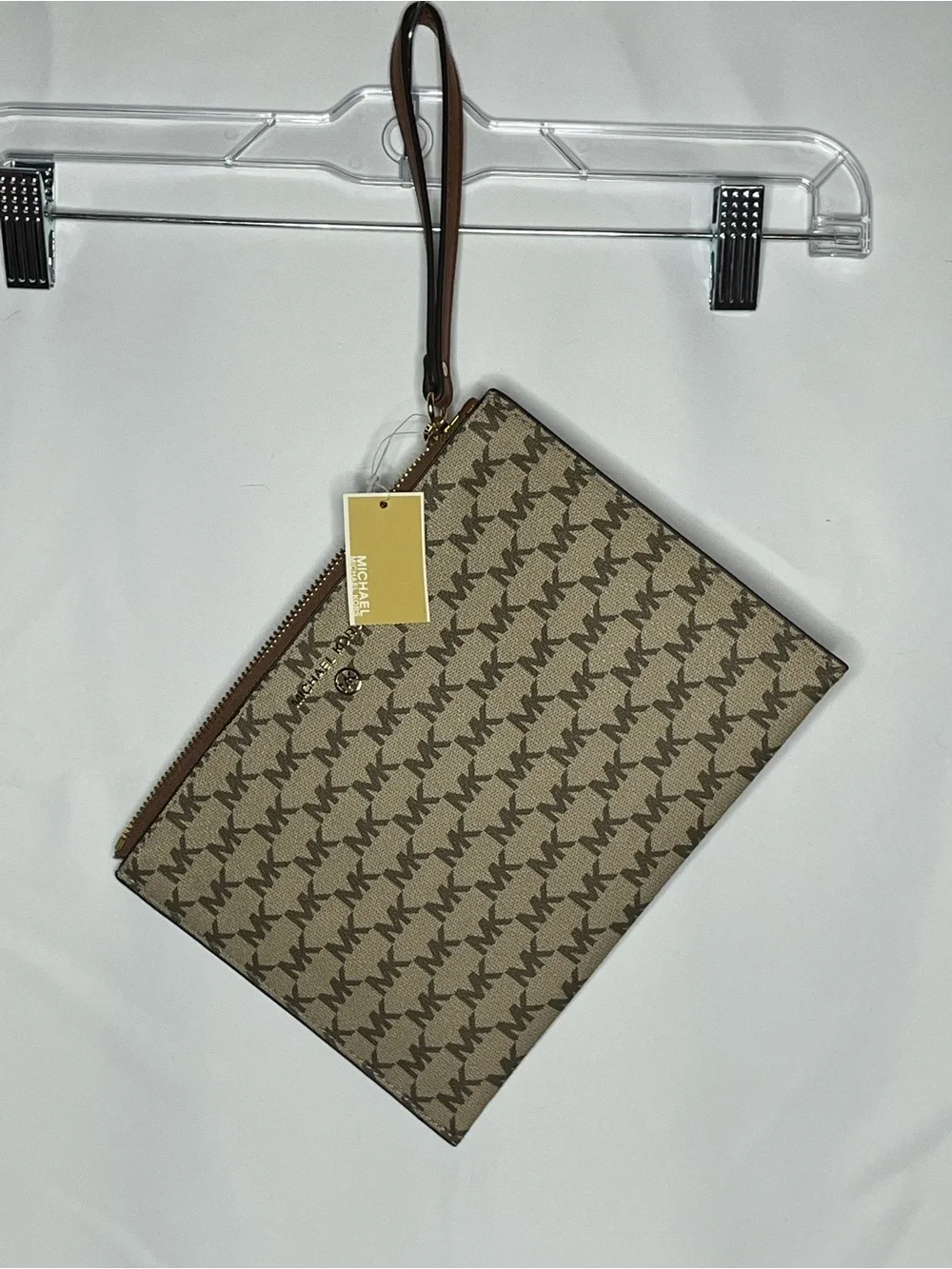 Michael Kors Tan/Brown Monogram Wristlet Pouch with Strap
